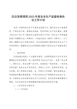 区应急管理局2023年度安全生产监督检查执法工作计划.docx