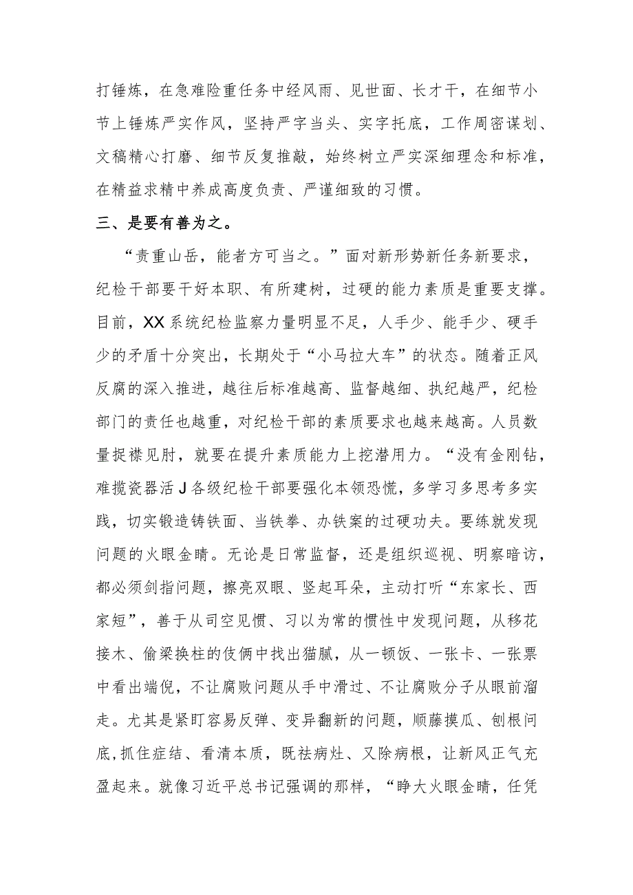 某纪检监察干部在教育整顿检视整治环节研讨会上的发言材料.docx_第3页