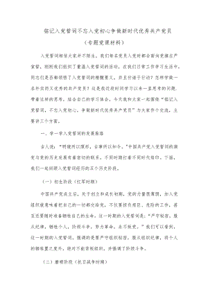 铭记入党誓词不忘入党初心争做新时代优秀共产党员（专题党课材料）.docx