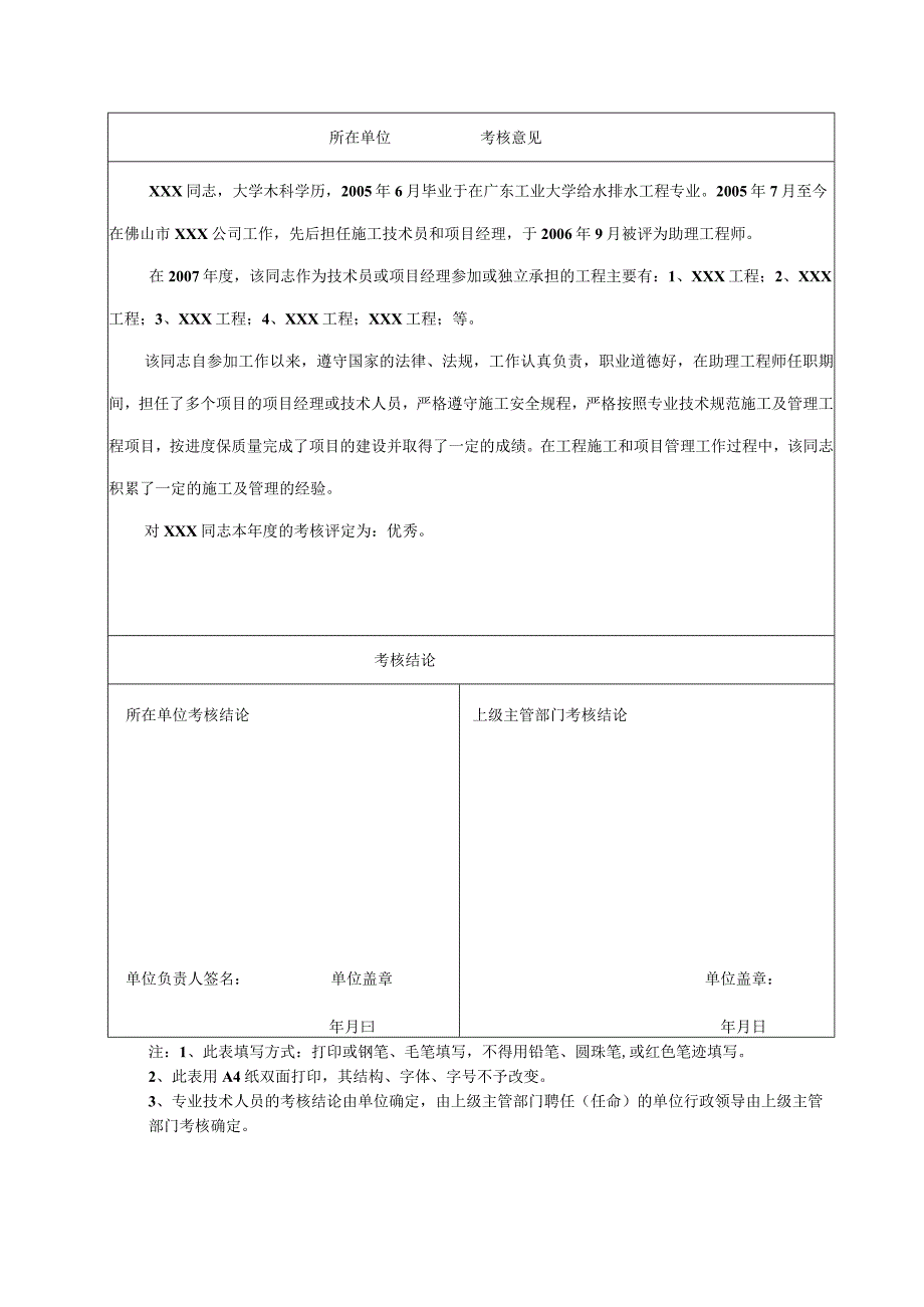 工程师评审——专业技术人员年度聘任期满考核登记表-范例.docx_第2页