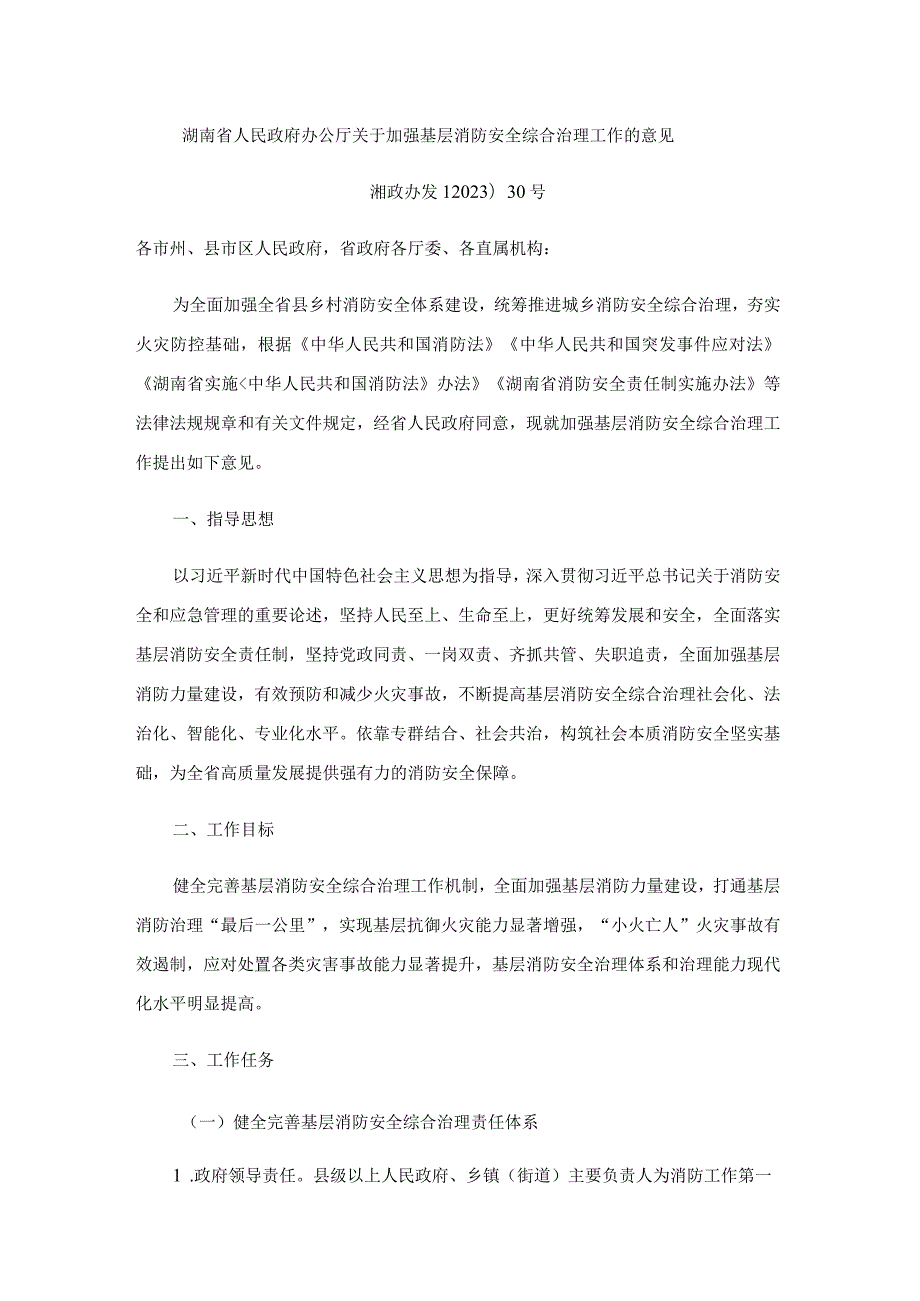 湖南省加强基层消防安全综合治理工作的意见.docx_第1页