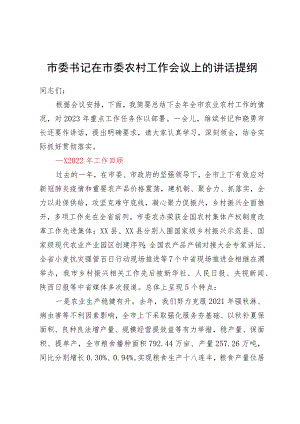 市委书记在市委农村工作会议上的讲话提纲.docx