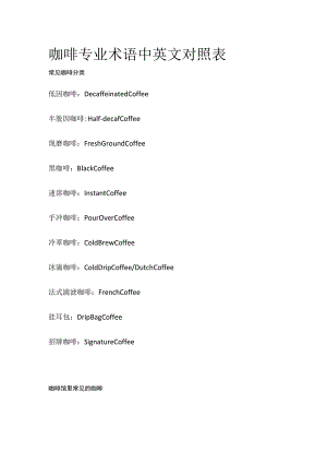 咖啡专业术语中英文对照表.docx