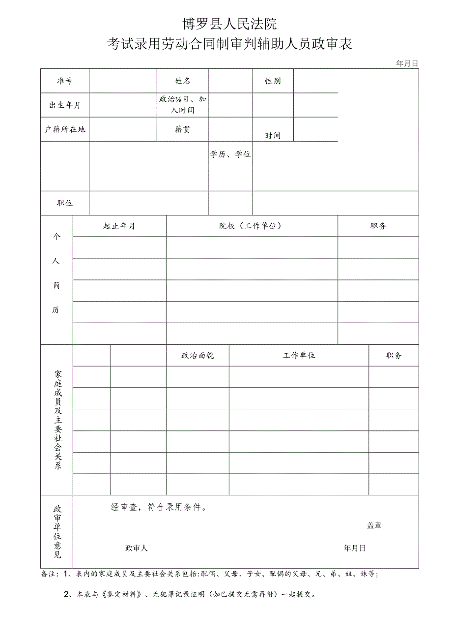 招聘考试政审表.docx_第1页