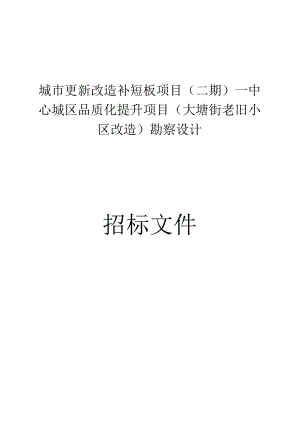 城市更新改造补短板项目（二期）—中心城区品质化提升项目（大塘街老旧小区改造）勘察设计招标文件.docx