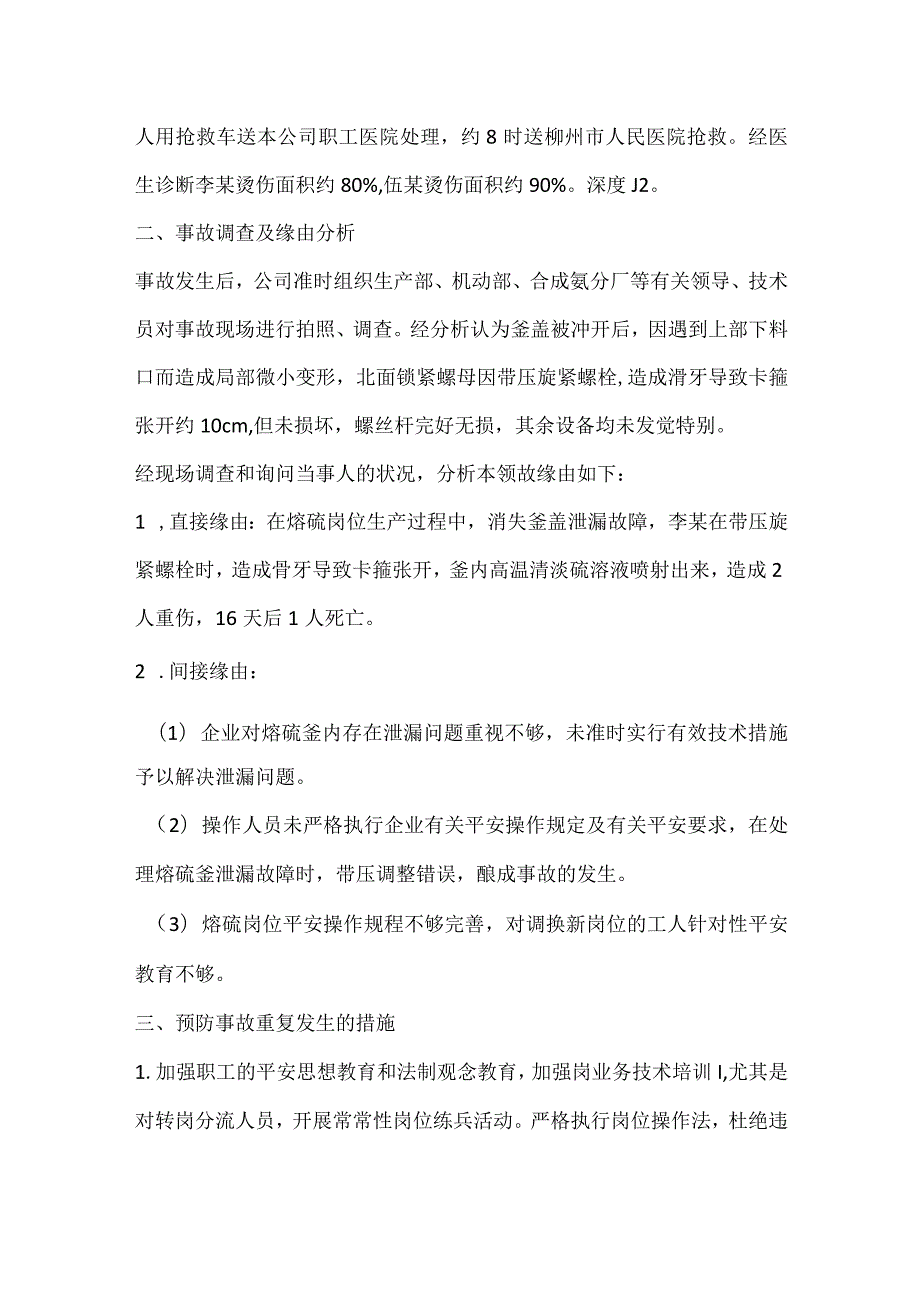 其他伤害-柳州某化工公司高温熔融硫灼烫事故分析.docx_第2页