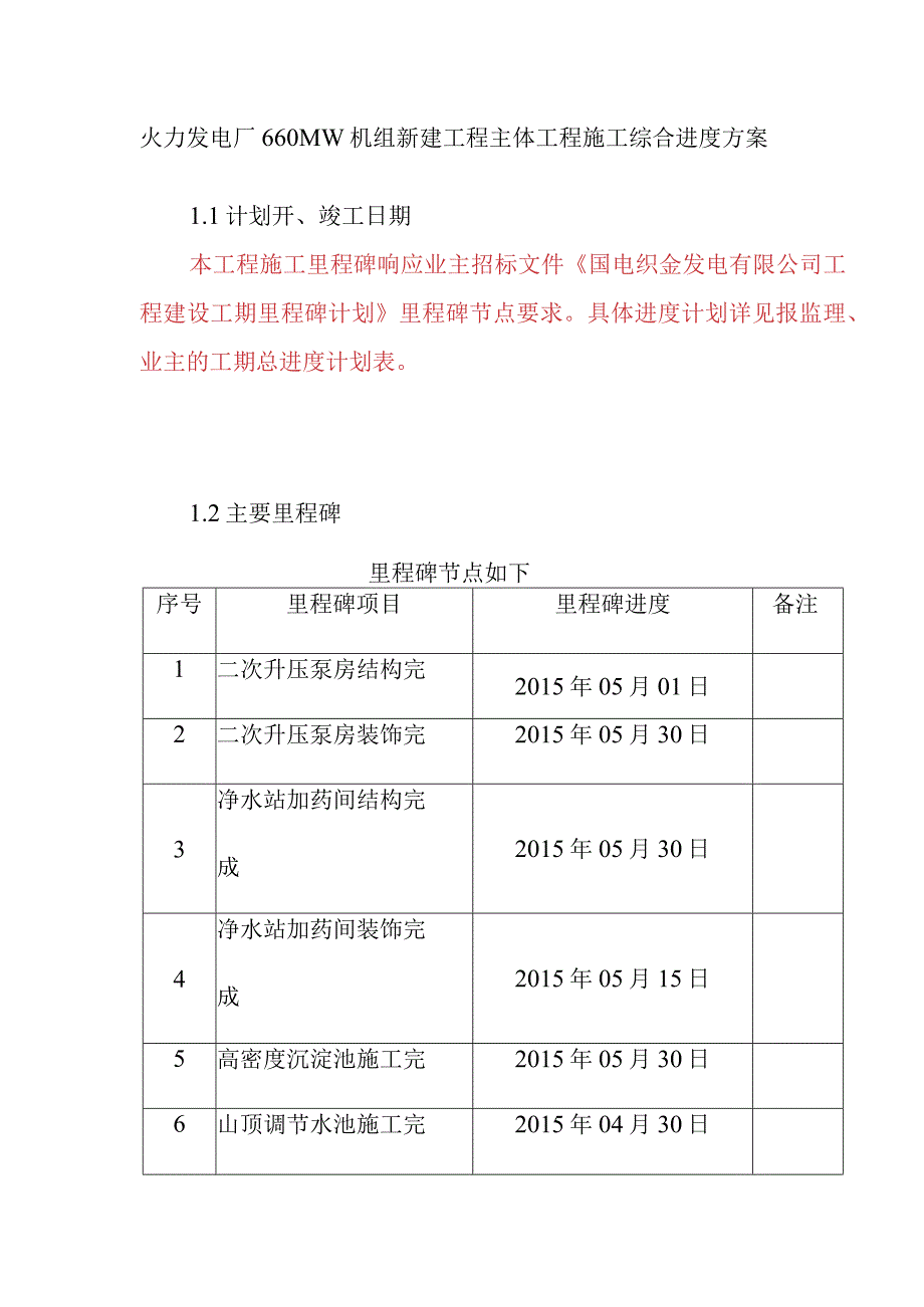 火力发电厂660MW机组新建工程主体工程施工综合进度方案.docx_第1页