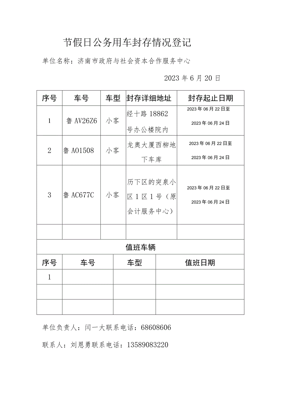 节假日公务用车封存情况登记表.docx_第2页