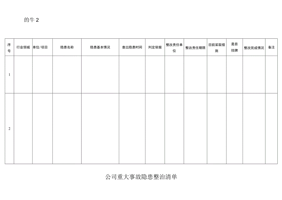 公司重大事故隐患整治清单.docx_第1页