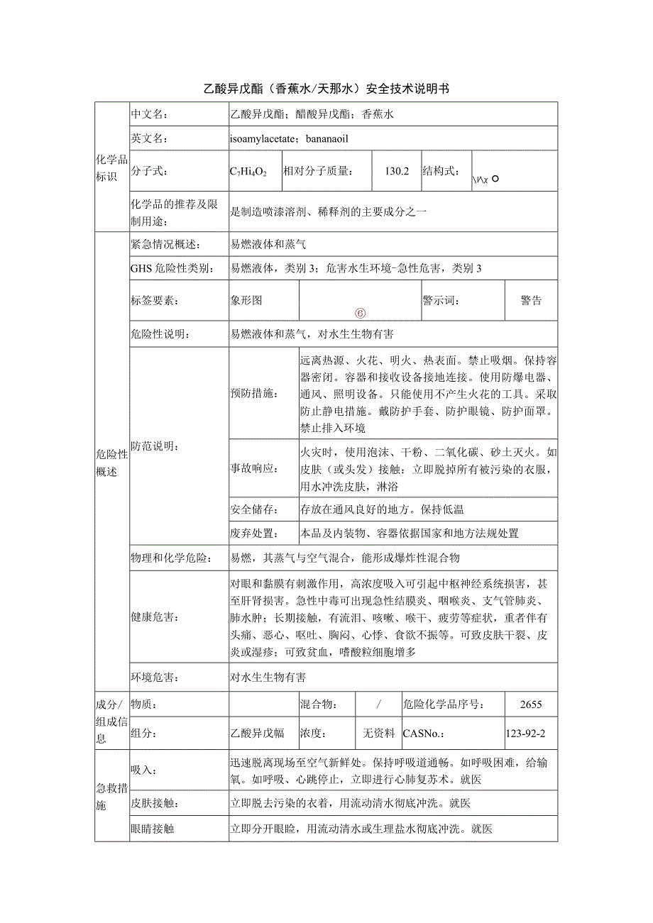 乙酸异戊酯（香蕉水）安全技术说明书.docx_第1页