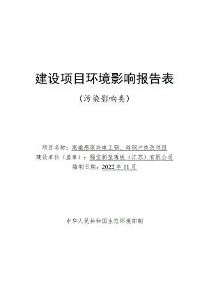 高磁感取向电工钢、硅钢片技改项目环境影响报告.docx