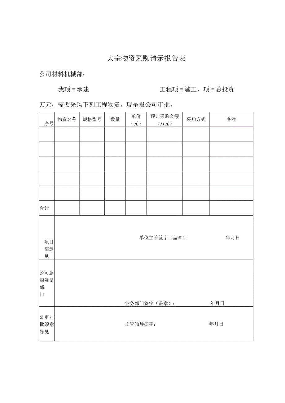 大宗物资采购请示报告表.docx_第1页