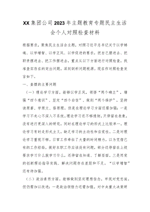 XX集团公司2023年主题教育专题民主生活会个人对照检查材料.docx