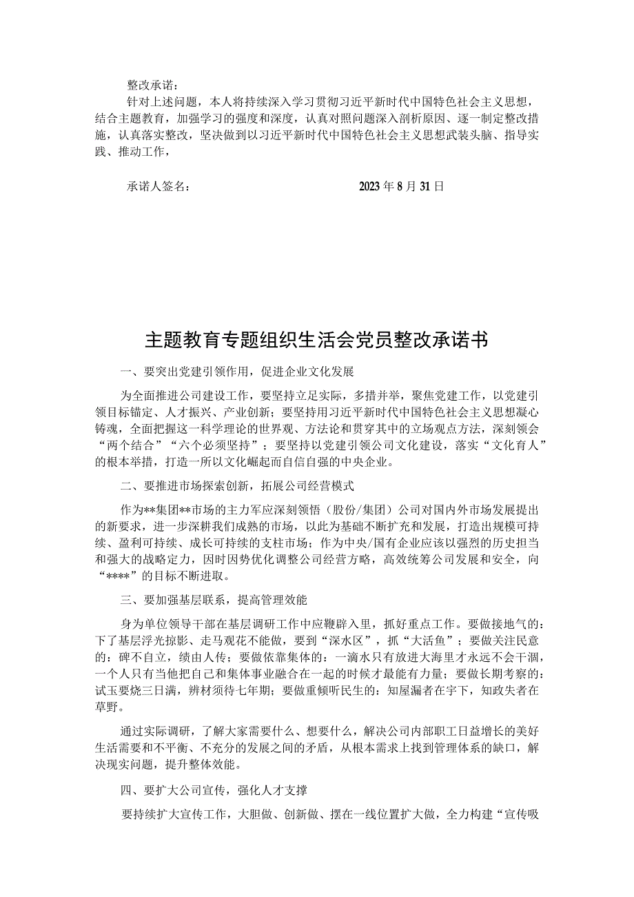 主题教育专题组织生活会党员整改承诺书(二篇).docx_第2页