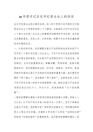 XX市委书记在在市纪委全会上的讲话.docx