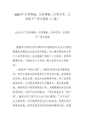 2023年“以学铸魂、以学增智、以学正风、以学促干”学习感悟(二篇).docx