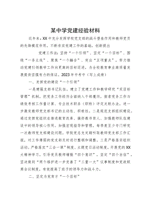 某中学党建工作经验材料.docx