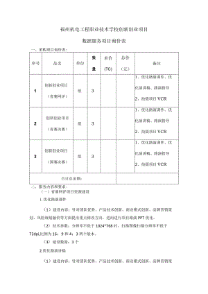 福州机电工程职业技术学校创新创业项目数据服务项目询价表.docx