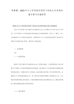 两篇稿：2023年中小学党组织领导下的校长负责制实施方案与实施细则.docx