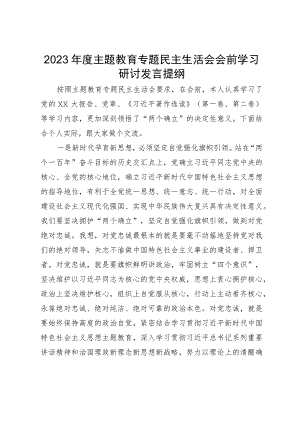 2023年度主题教育民主生活会会前学习研讨发言提纲.docx