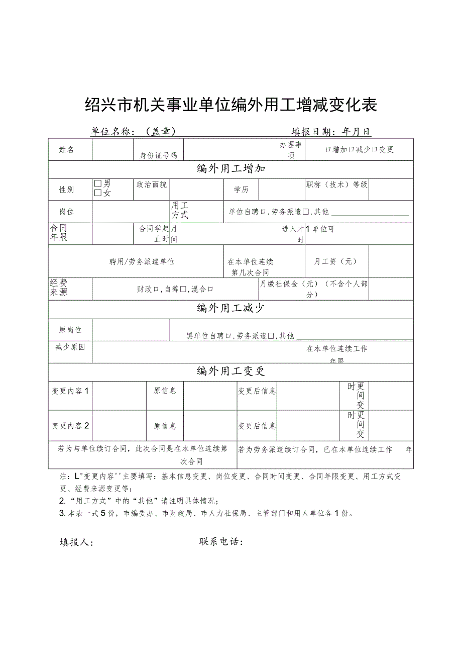 绍兴市机关事业单位编外用工增减变化表.docx_第1页