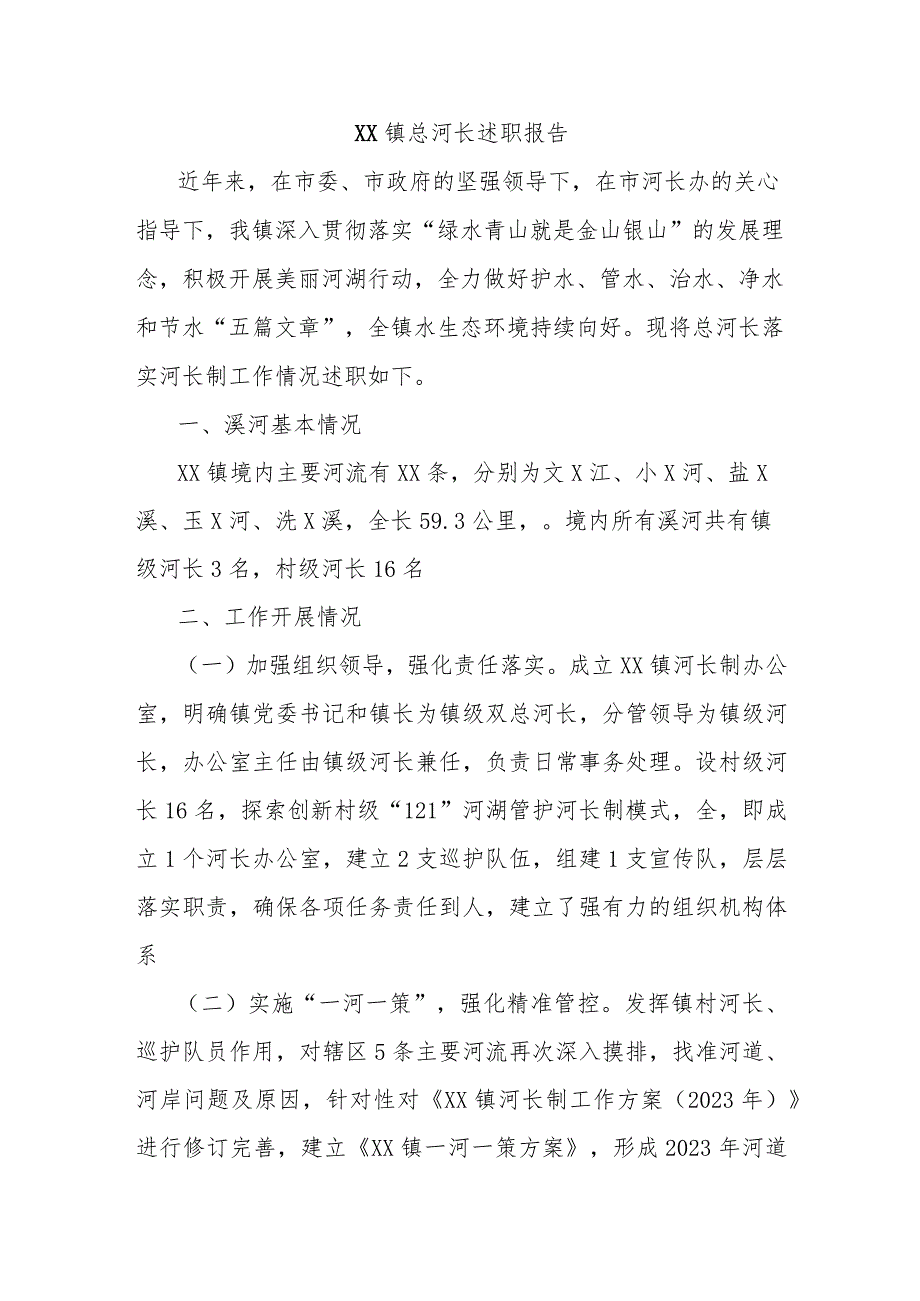 XX镇总河长述职报告.docx_第1页