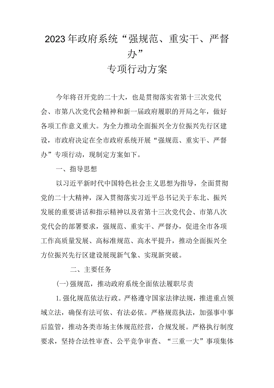 2023年政府系统“强规范、重实干、严督办”专项行动方案.docx_第1页