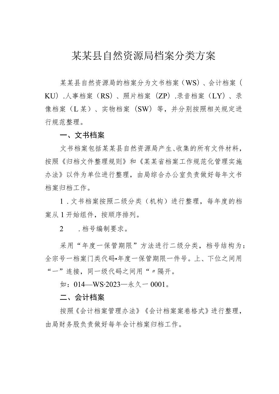 某某县自然资源局档案分类方案.docx_第1页