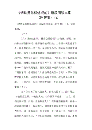 《钢铁是怎样炼成的》语段阅读3篇附答案.docx