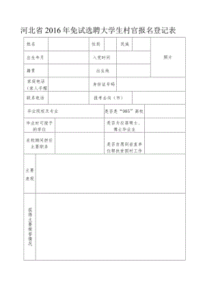 河北省2016年免试选聘大学生村官报名登记表.docx