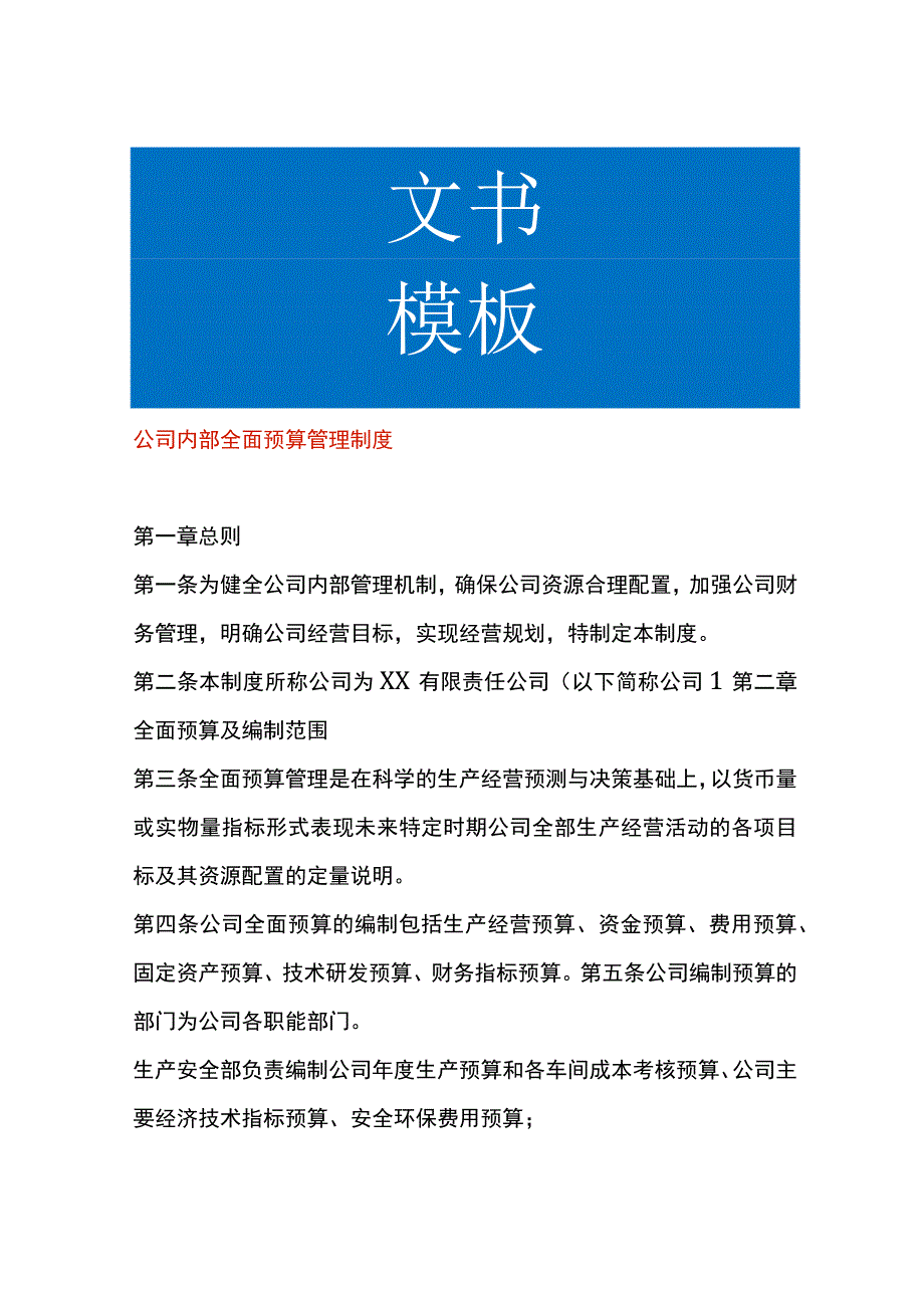 公司内部全面预算管理制度.docx_第1页