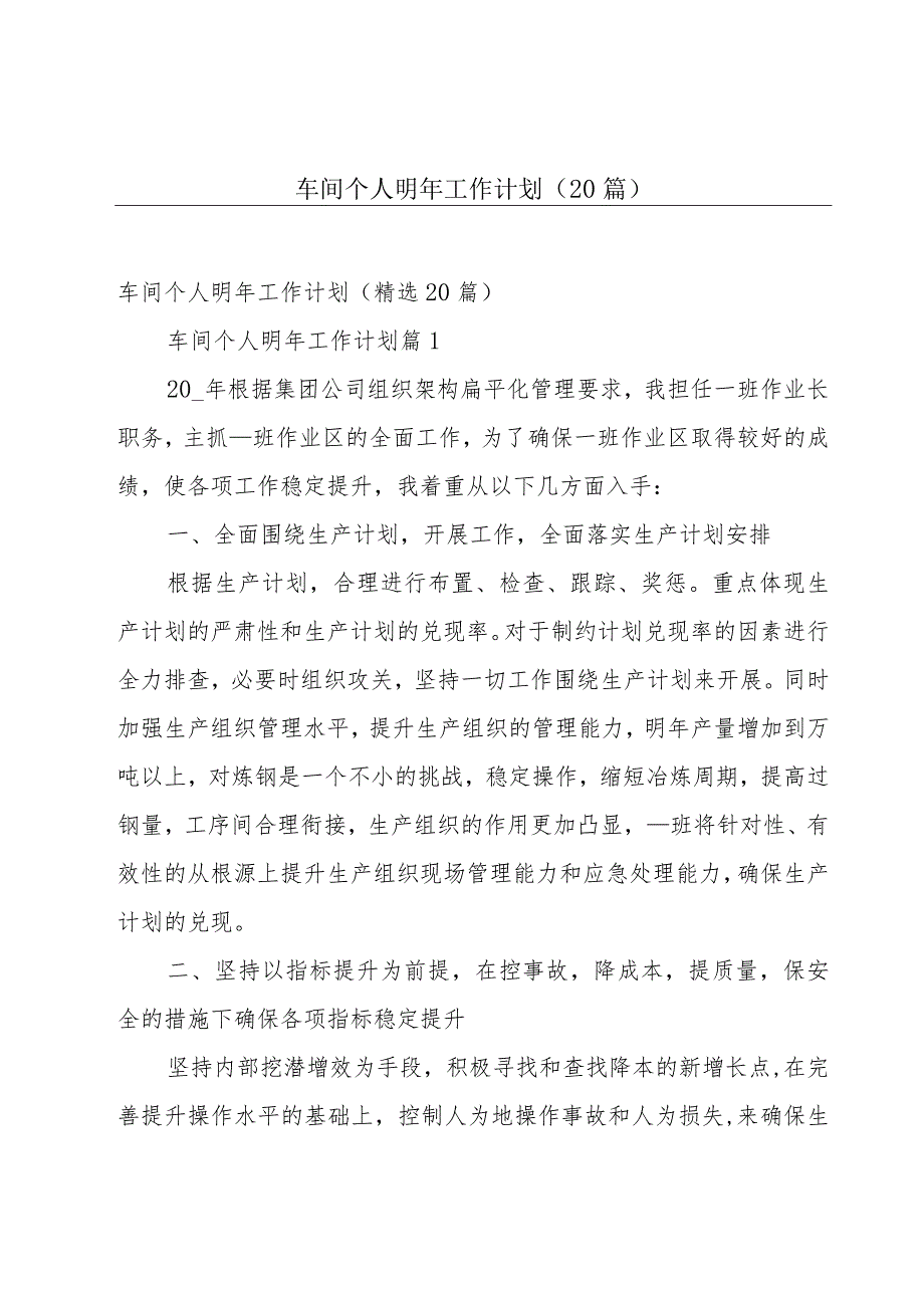 车间个人明年工作计划（20篇）.docx_第1页