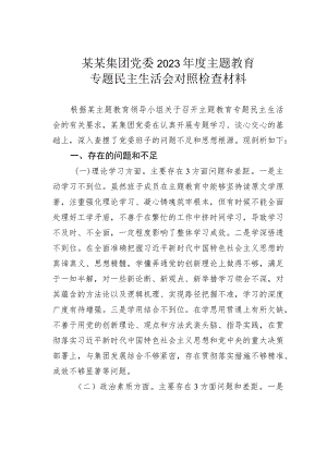 某某集团党委2023年度主题教育专题民主生活会对照检查材料.docx