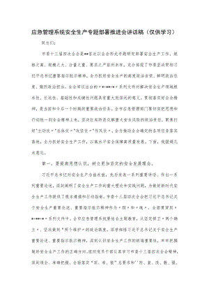 应急管理系统安全生产专题部署推进会讲话稿.docx