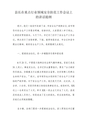 县长在重点行业领域安全防范工作会议上的讲话提纲.docx