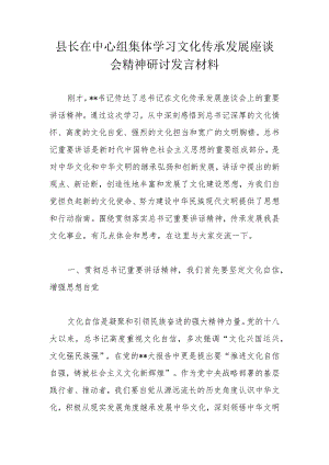 县长在中心组集体学习文化传承发展座谈会精神研讨发言材料.docx