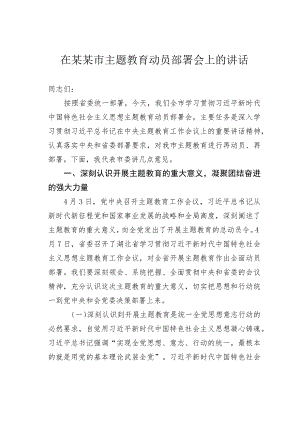 在某某市主题教育动员部署会上的讲话.docx