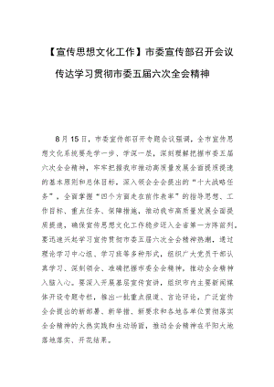 【宣传思想文化工作】市委宣传部召开会议传达学习贯彻市委五届六次全会精神.docx