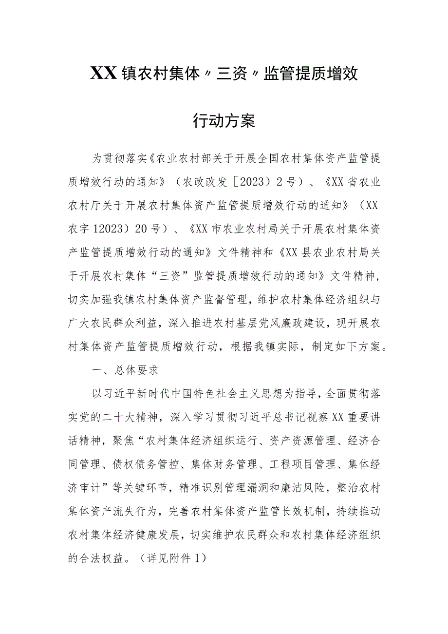 XX镇农村集体“三资”监管提质增效行动方案.docx_第1页