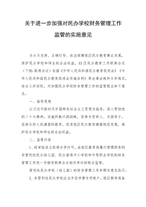 关于进一步加强对民办学校财务管理工作监管的实施意见.docx