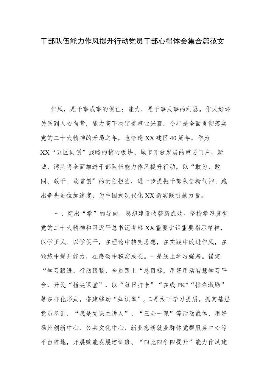 干部队伍能力作风提升行动党员干部心得体会集合篇范文.docx_第1页