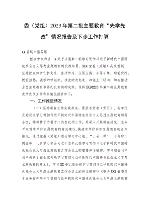 委（党组）2023年第二批主题教育“先学先改”情况报告及下步工作打算.docx