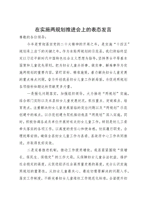 两规划推进会上的表态发言.docx