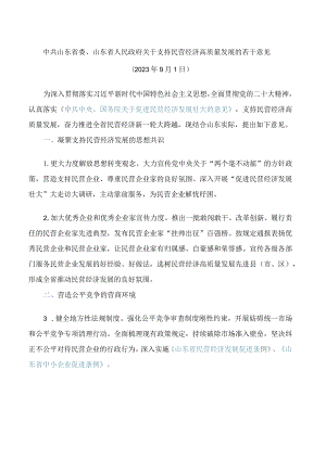 中共山东省委、山东省人民政府关于支持民营经济高质量发展的若干意见.docx