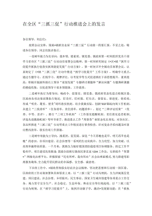 在全区“三抓三促”行动推进会上的发言.docx