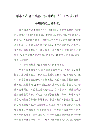 副市长在全市培养“法律明白人”工作培训班开班仪式上的讲话.docx