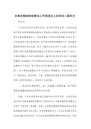 在教育整顿检视整治工作推进会上的讲话2篇范文.docx