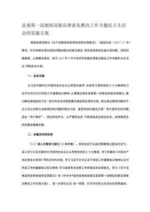 县委第一巡察组巡察反馈意见整改工作专题民主生活会的实施方案.docx