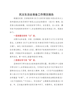 民主生活会准备工作情况报告.docx