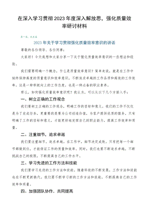 在深入学习贯彻2023年度深入解放思强化质量效率研讨材料.docx